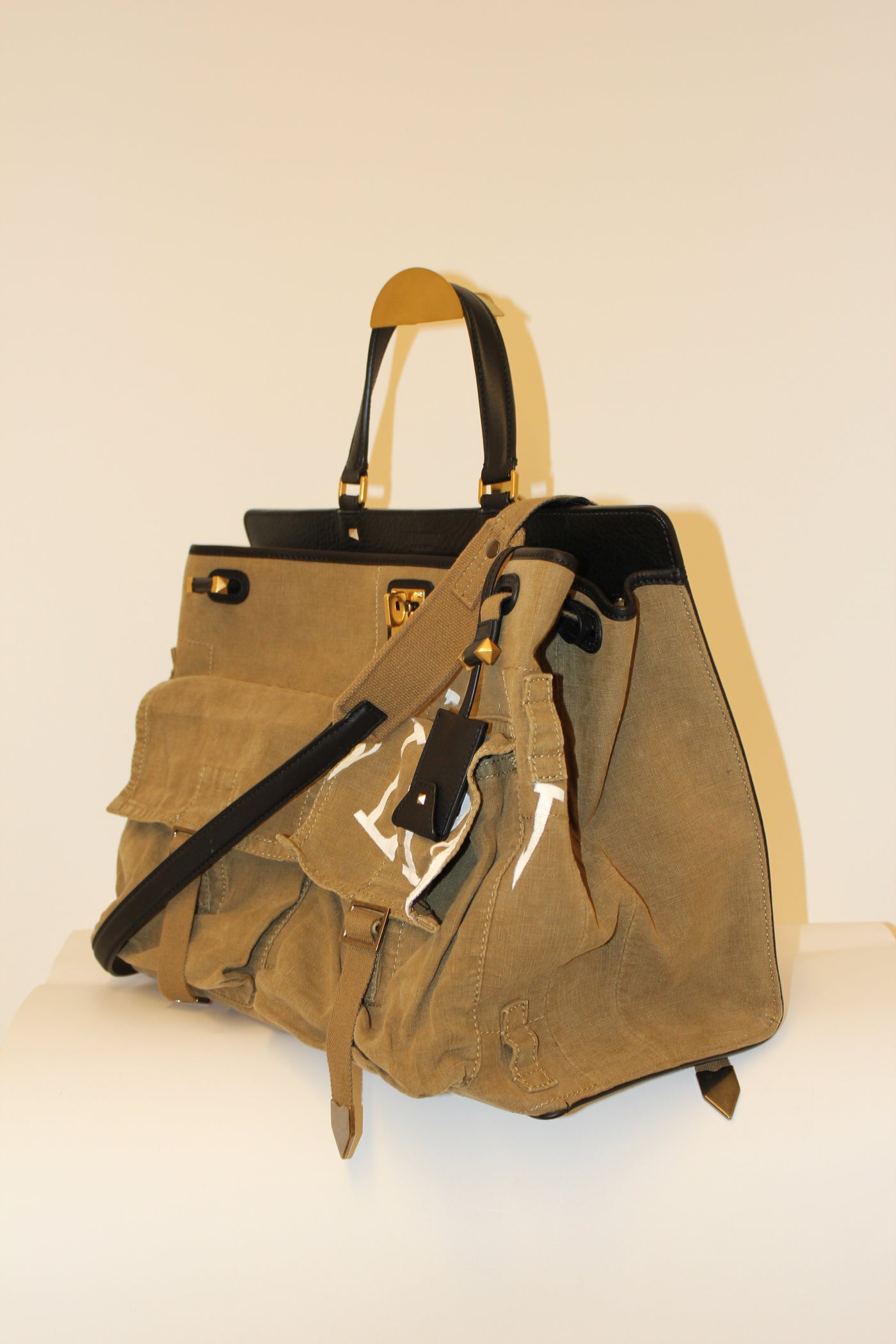 VALENTINO VLTN Military Khaki Canvas Maxi Top Handle
