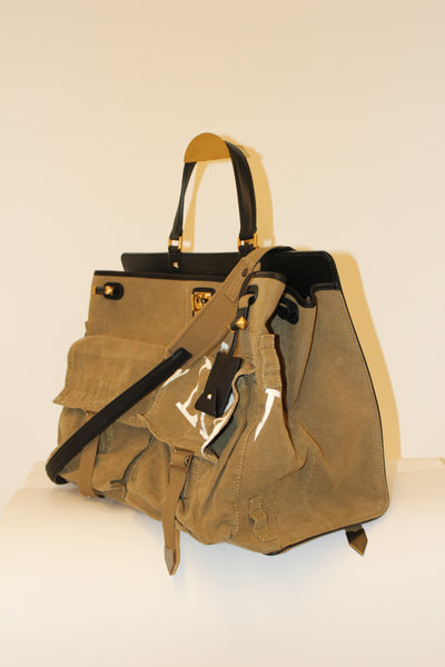 VALENTINO VLTN Military Khaki Canvas Maxi Top Handle
