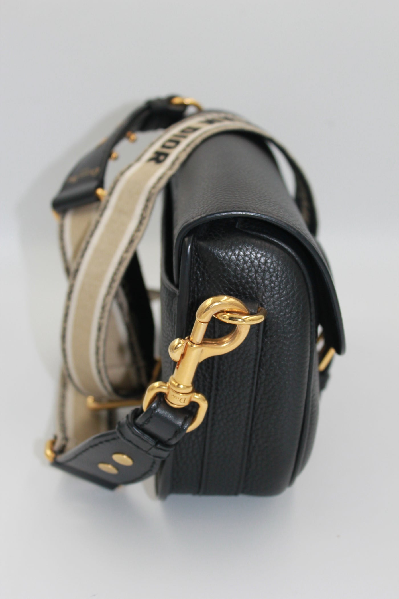 CHRISTIAN DIOR Medium Bobby Leather Handbag with Canvas Strap