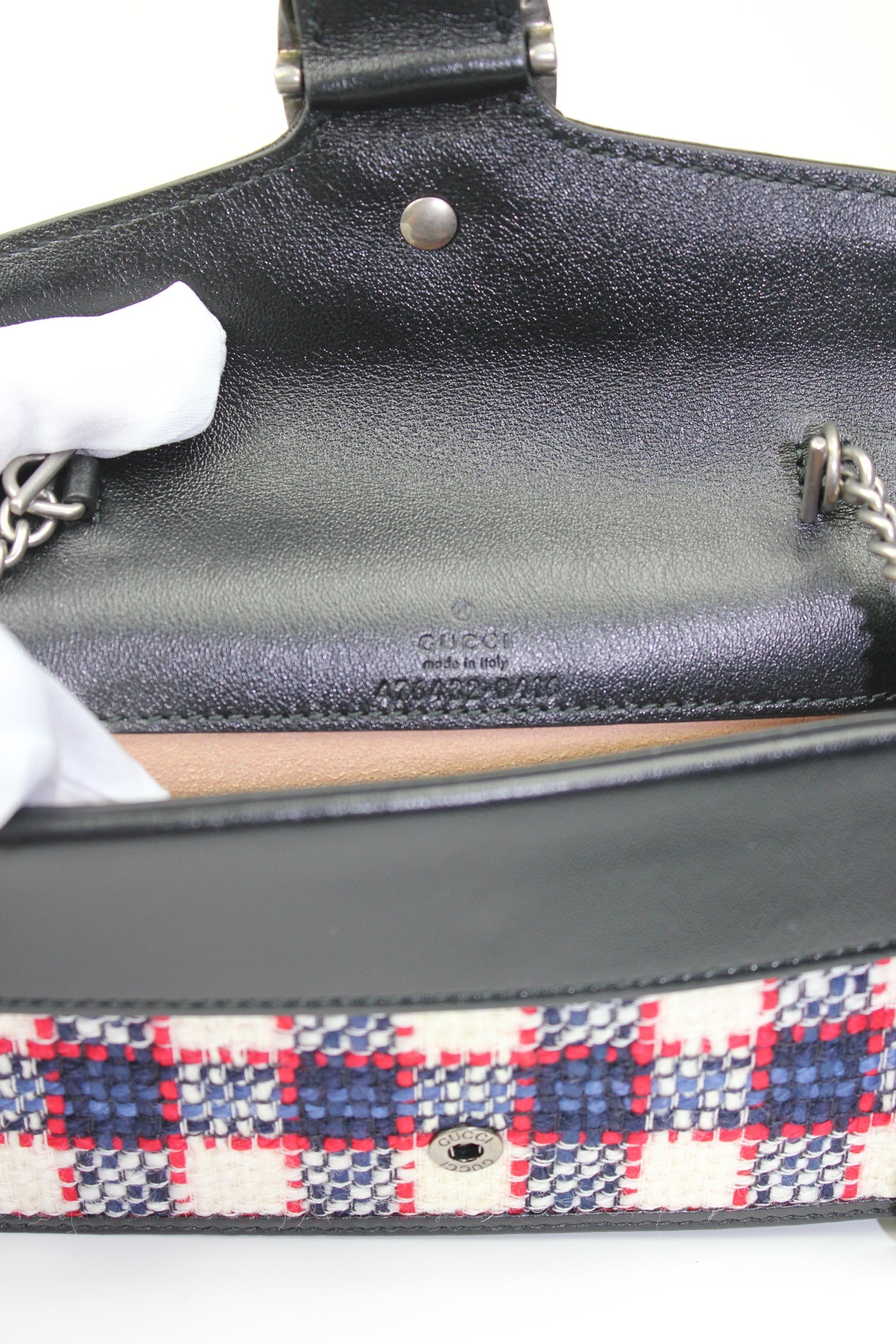 GUCCI Dyonisus extra mini tweed red, white, navy handbag