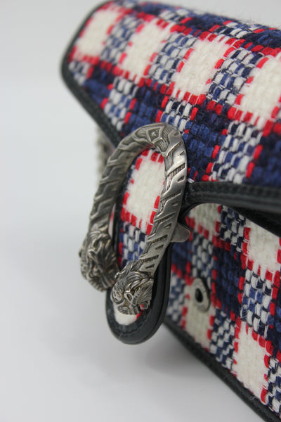 GUCCI Dyonisus extra mini tweed red, white, navy handbag