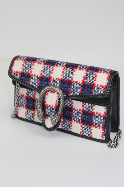 GUCCI Dyonisus extra mini tweed red, white, navy handbag