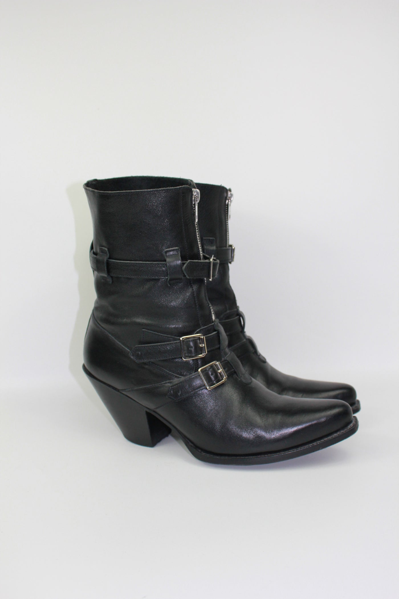 CELINE by Hedi Slimane "Berlin" western leather silver buckle boots size 39