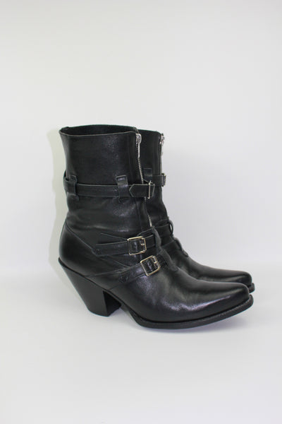CELINE by Hedi Slimane "Berlin" western leather silver buckle boots size 39