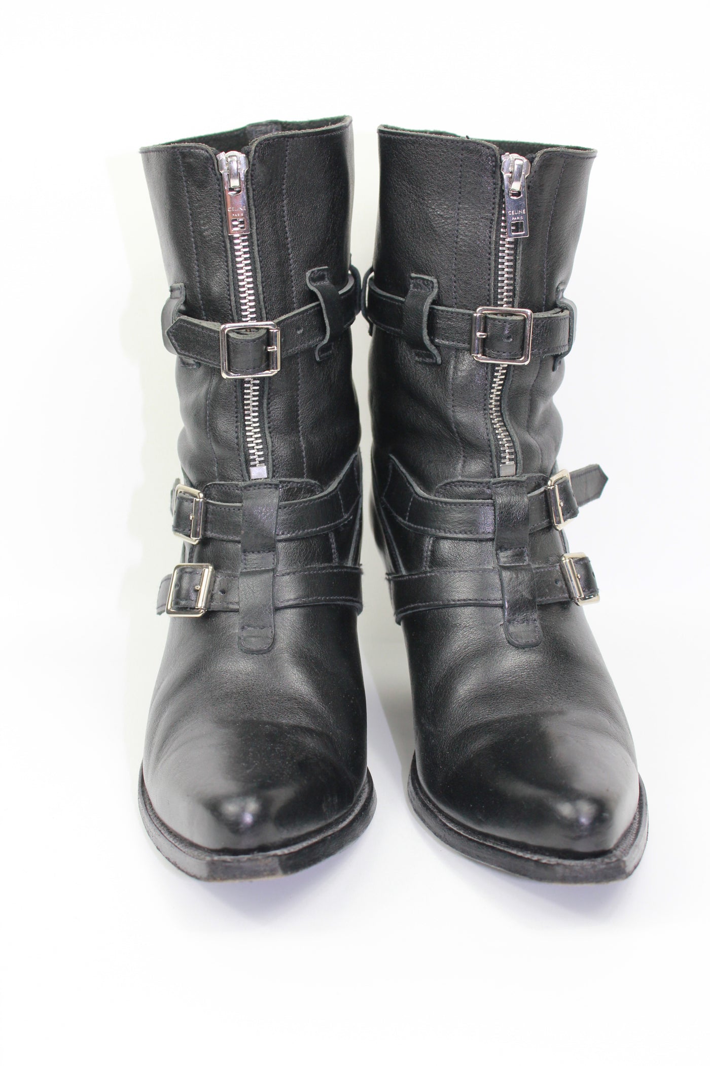 CELINE by Hedi Slimane "Berlin" western leather silver buckle boots size 39