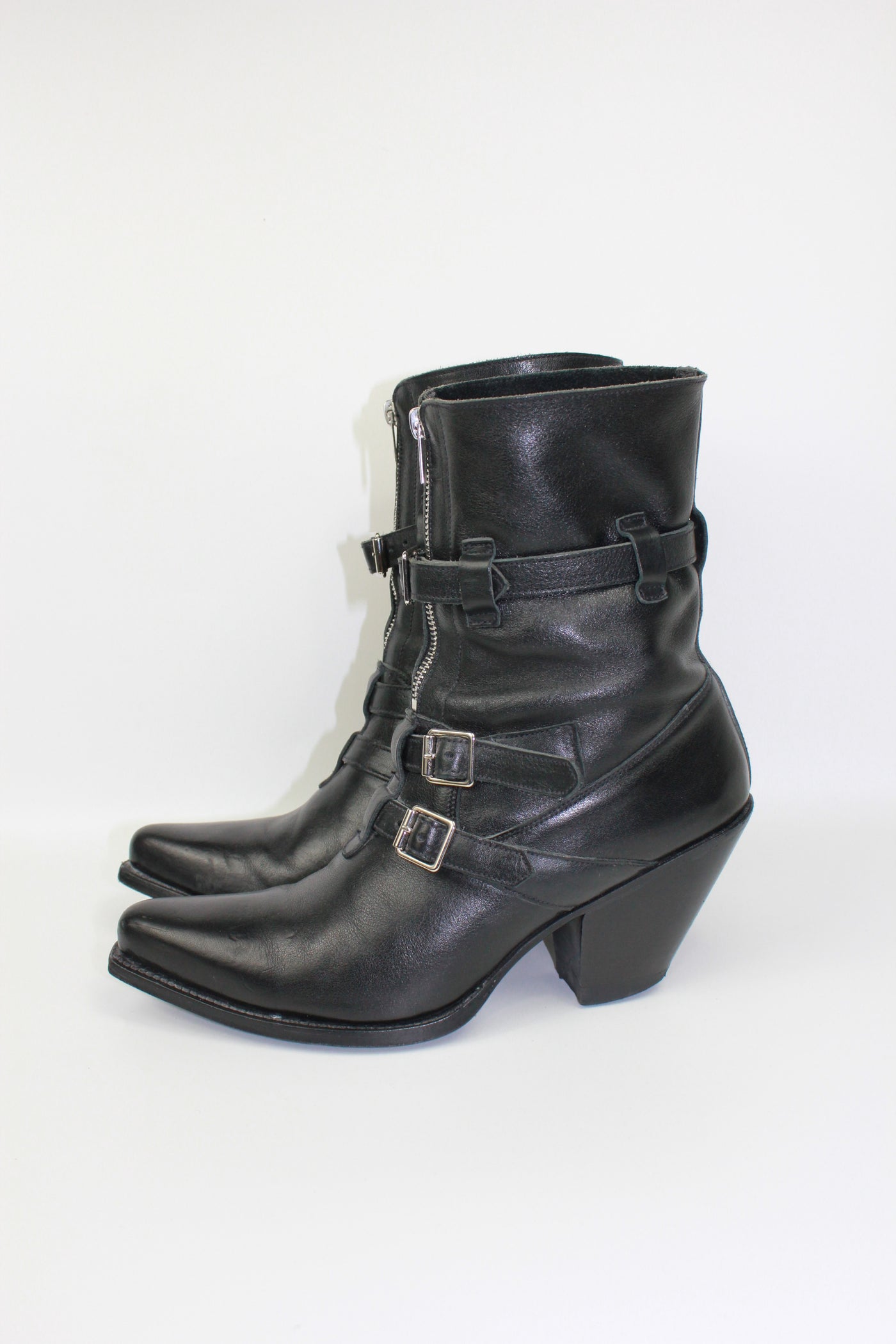 CELINE by Hedi Slimane "Berlin" western leather silver buckle boots size 39