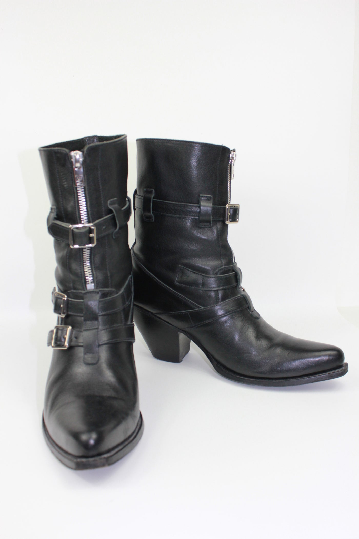 CELINE by Hedi Slimane "Berlin" western leather silver buckle boots size 39