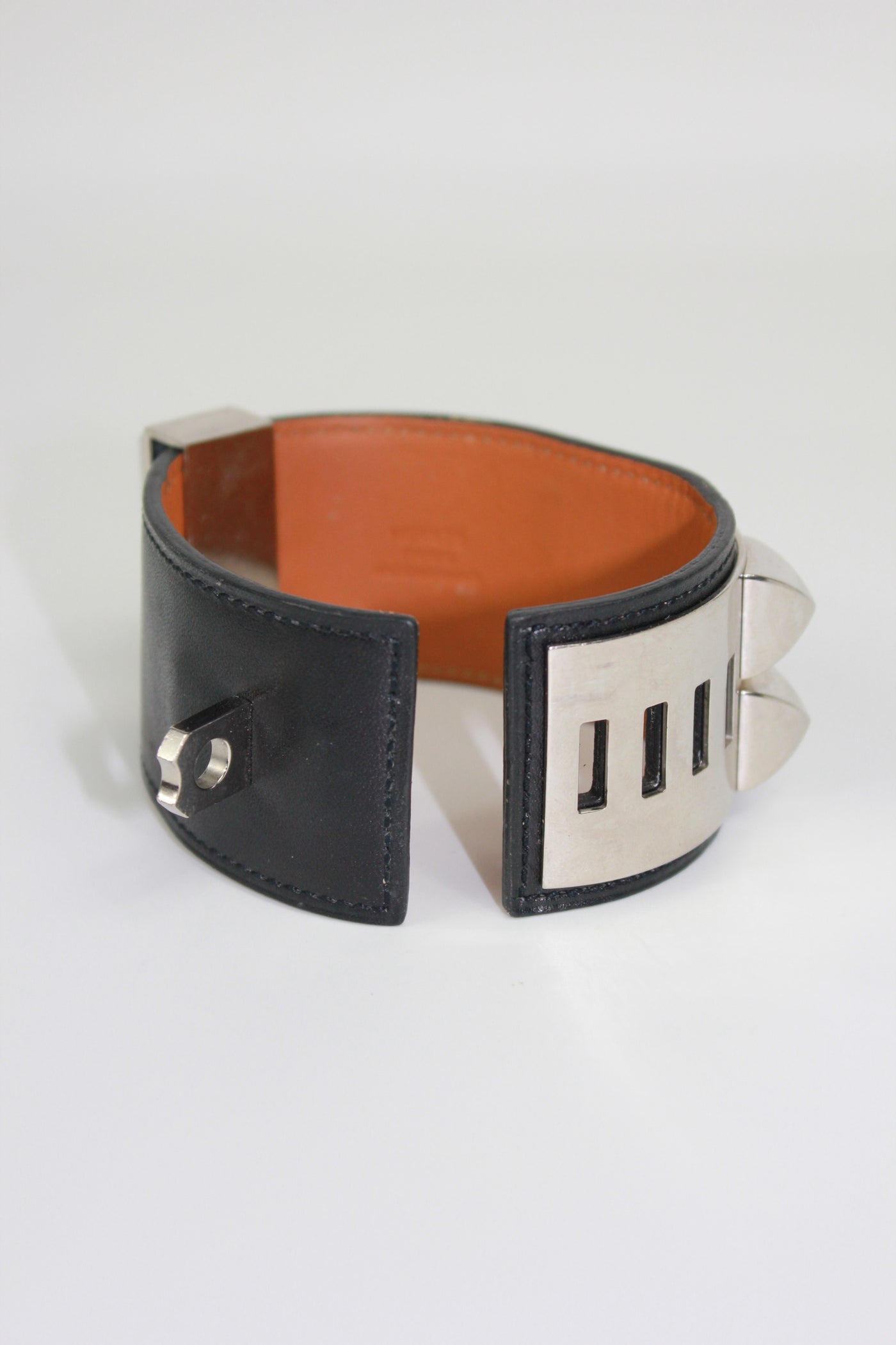 HERMES Collier De Chien cuff bracelet smooth leather silver hardware size S