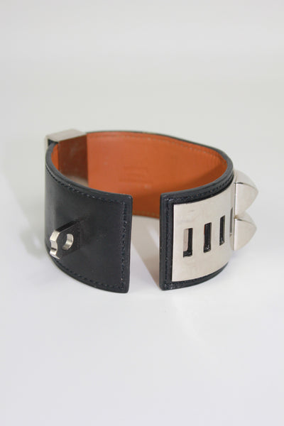 HERMES Collier De Chien cuff bracelet smooth leather silver hardware size S