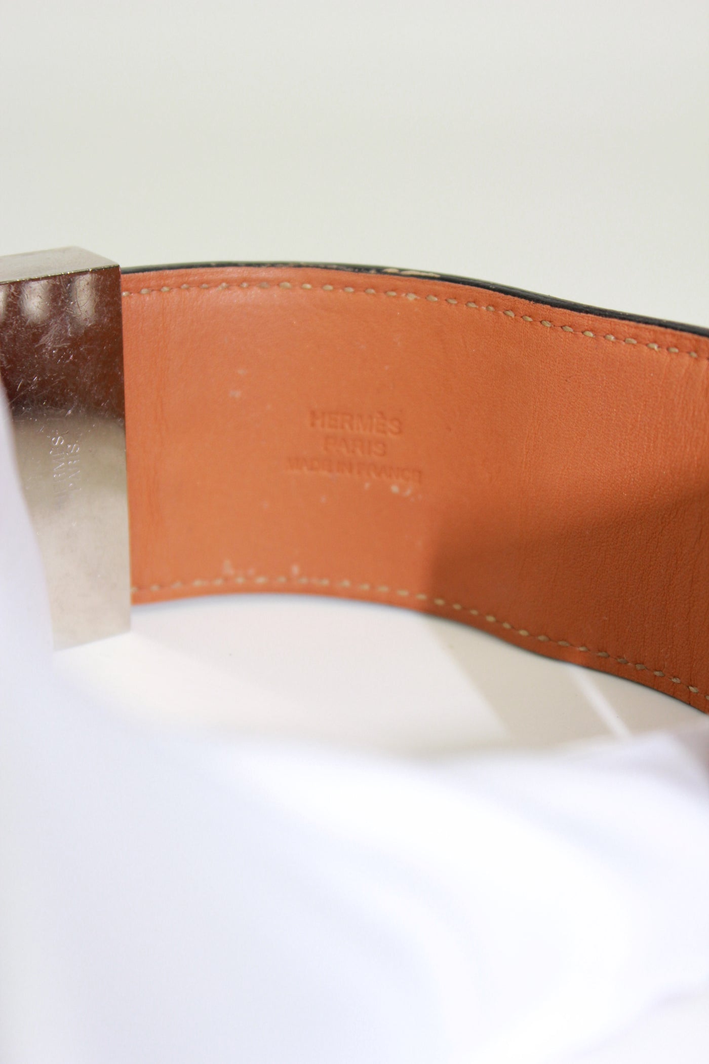 HERMES Collier De Chien cuff bracelet smooth leather silver hardware size S