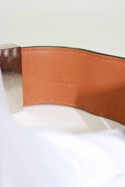 HERMES Collier De Chien cuff bracelet smooth leather silver hardware size S
