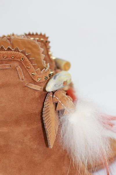 CHRISTIAN LOUBOUTIN tan suede feathers and fur heels boots size 39