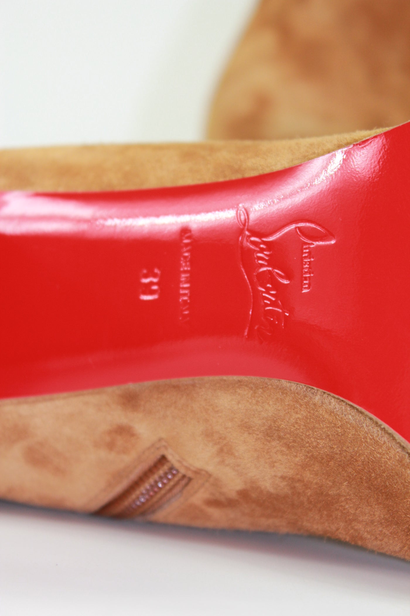 CHRISTIAN LOUBOUTIN tan suede feathers and fur heels boots size 39