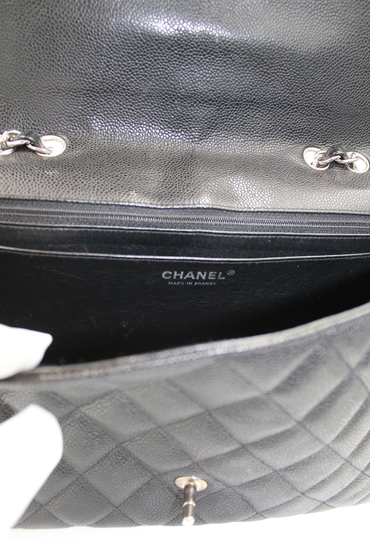CHANEL Jumbo Single Flap Black Caviar With Silver Hardware Handbag