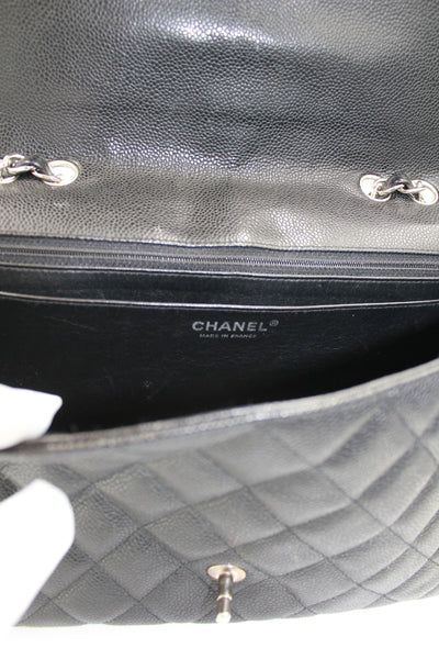 CHANEL Jumbo Single Flap Black Caviar With Silver Hardware Handbag