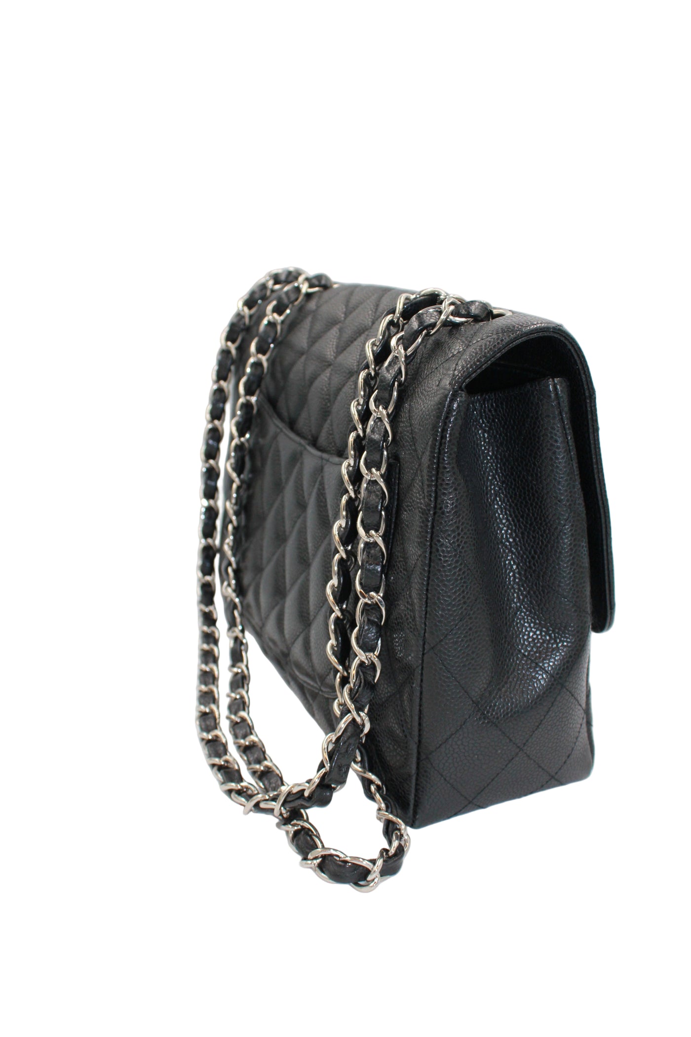 CHANEL Jumbo Single Flap Black Caviar With Silver Hardware Handbag