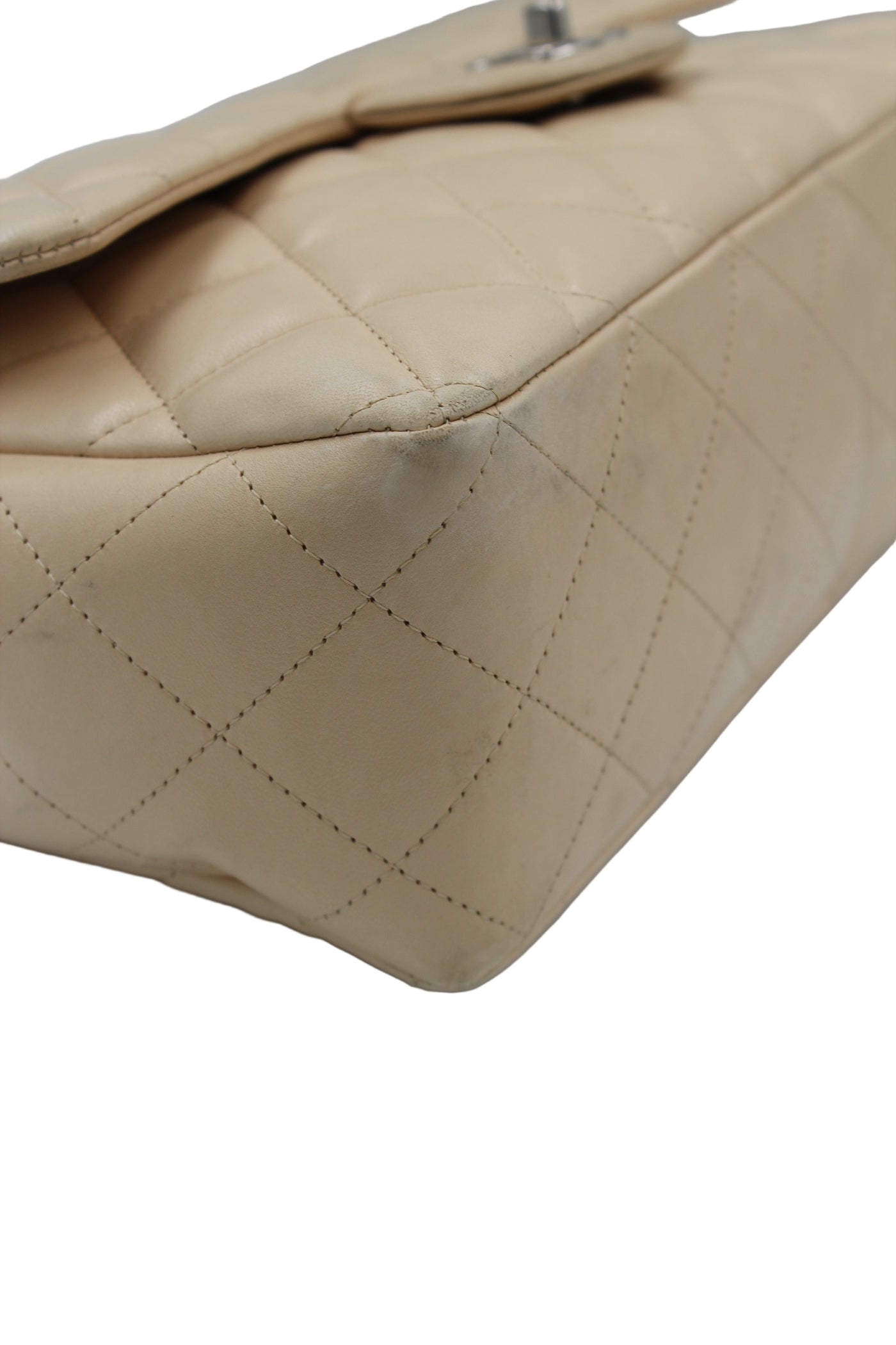 CHANEL Jumbo Single Flap Beige Clair Lambskin Leather Silver Hardware with box