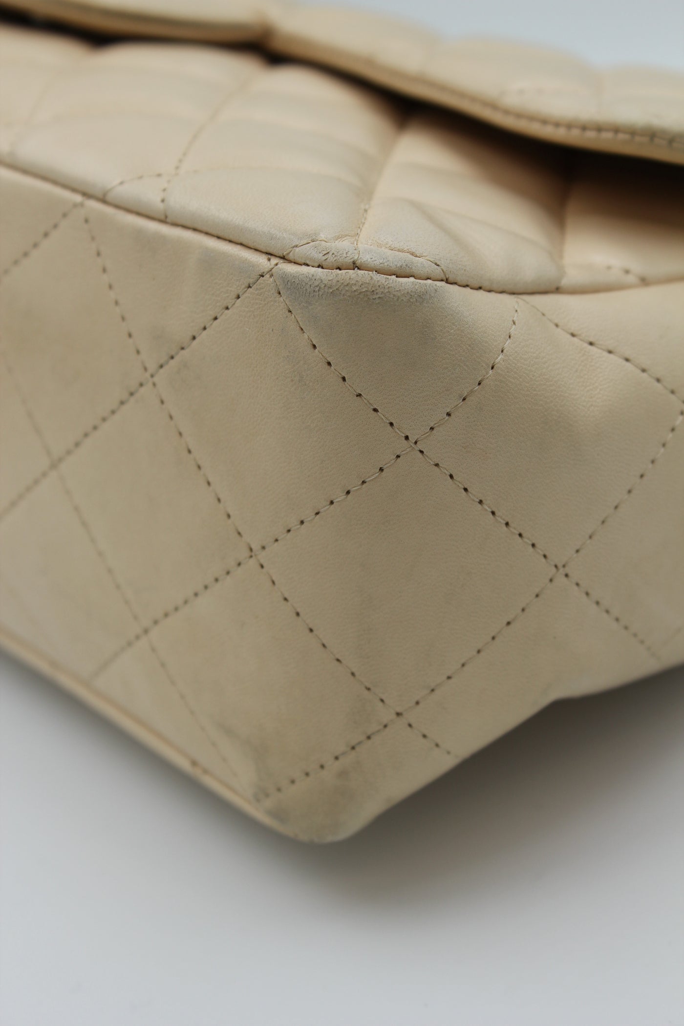 CHANEL Jumbo Single Flap Beige Clair Lambskin Leather Silver Hardware with box