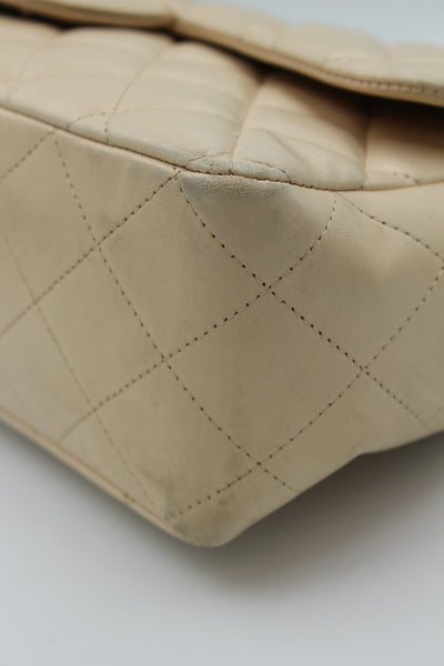 CHANEL Jumbo Single Flap Beige Clair Lambskin Leather Silver Hardware with box
