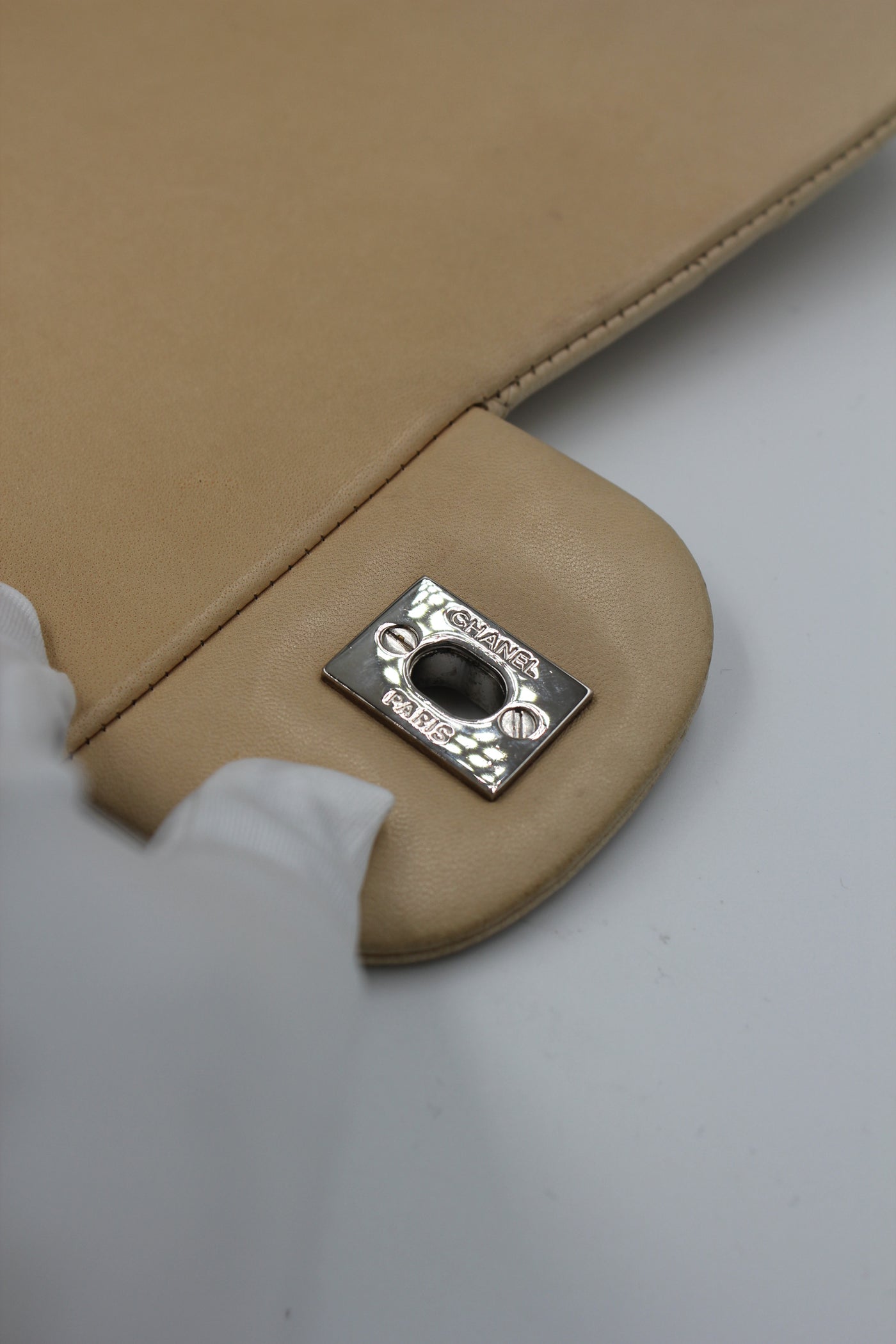 CHANEL Jumbo Single Flap Beige Clair Lambskin Leather Silver Hardware with box