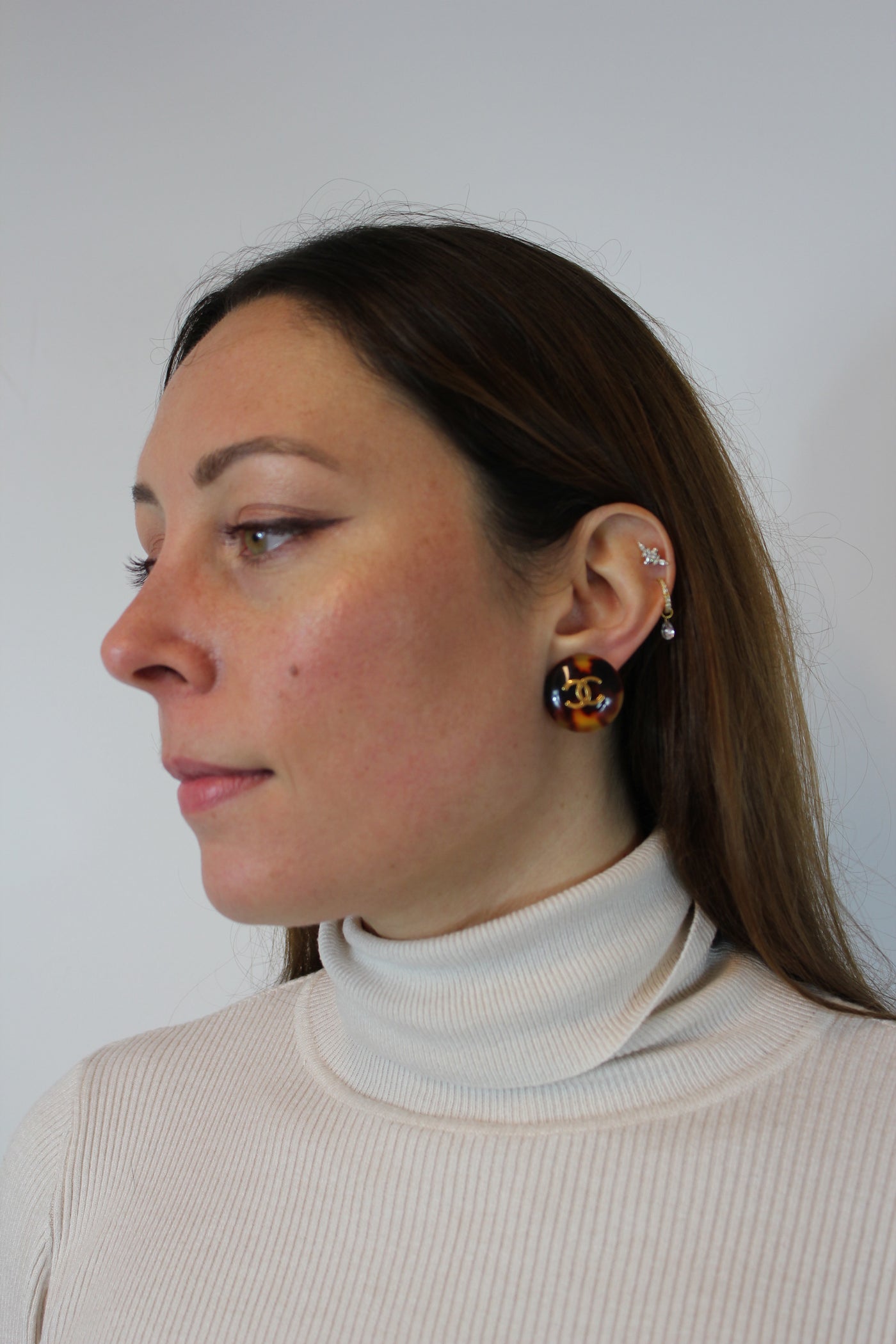 CHANEL Rare Vintage 1990's Tortoise Shell Clip On Earrings