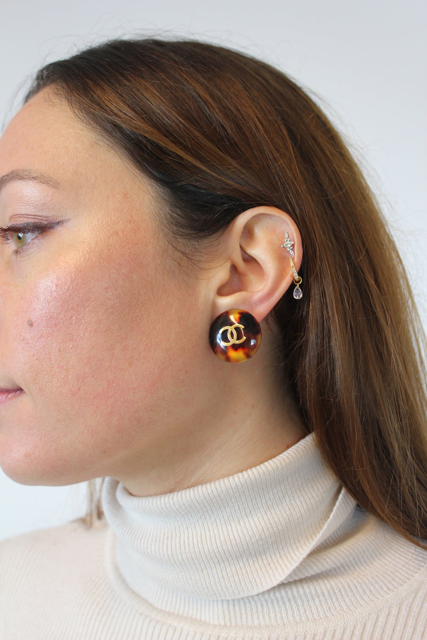 CHANEL Rare Vintage 1990's Tortoise Shell Clip On Earrings