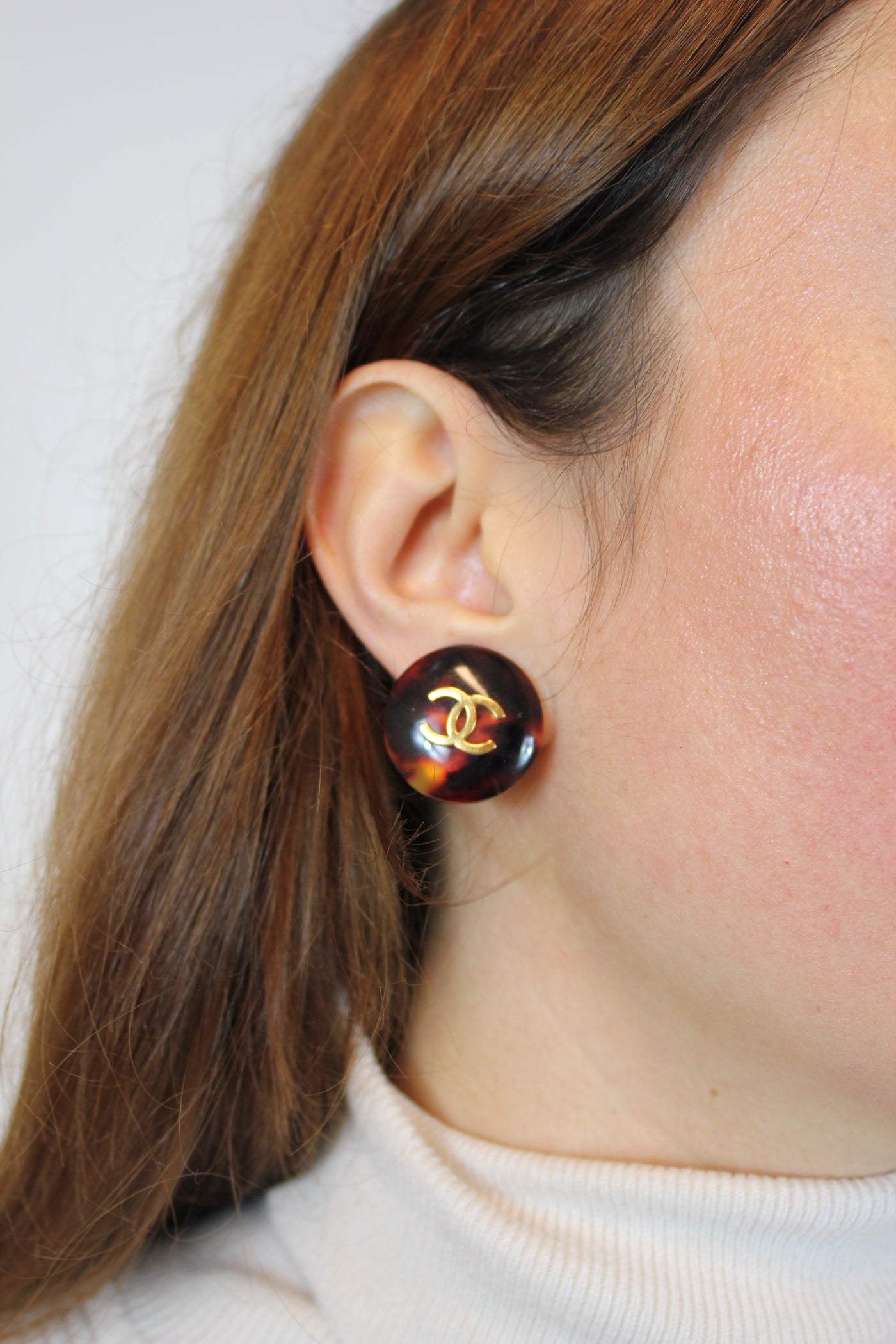 CHANEL Rare Vintage 1990's Tortoise Shell Clip On Earrings