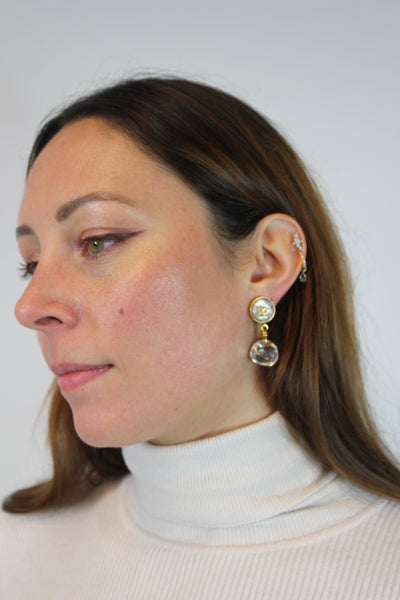 CHANEL Rare Vintage 1990's Clear Glass Martelé 24ct Gold Clip On Earrings
