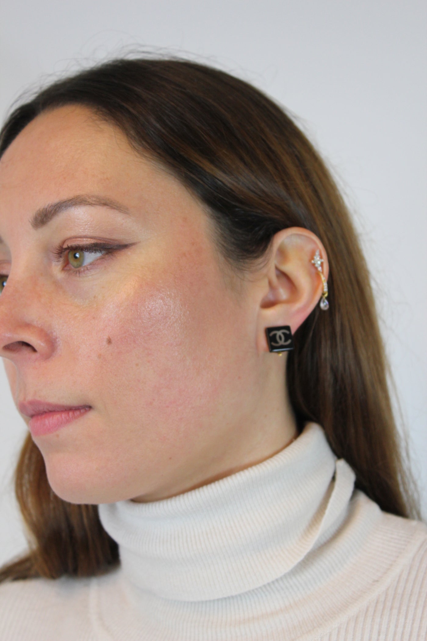 CHANEL 00's Vintage Small CC Square Clip On Earrings