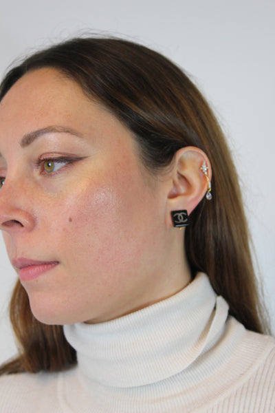 CHANEL 00's Vintage Small CC Square Clip On Earrings