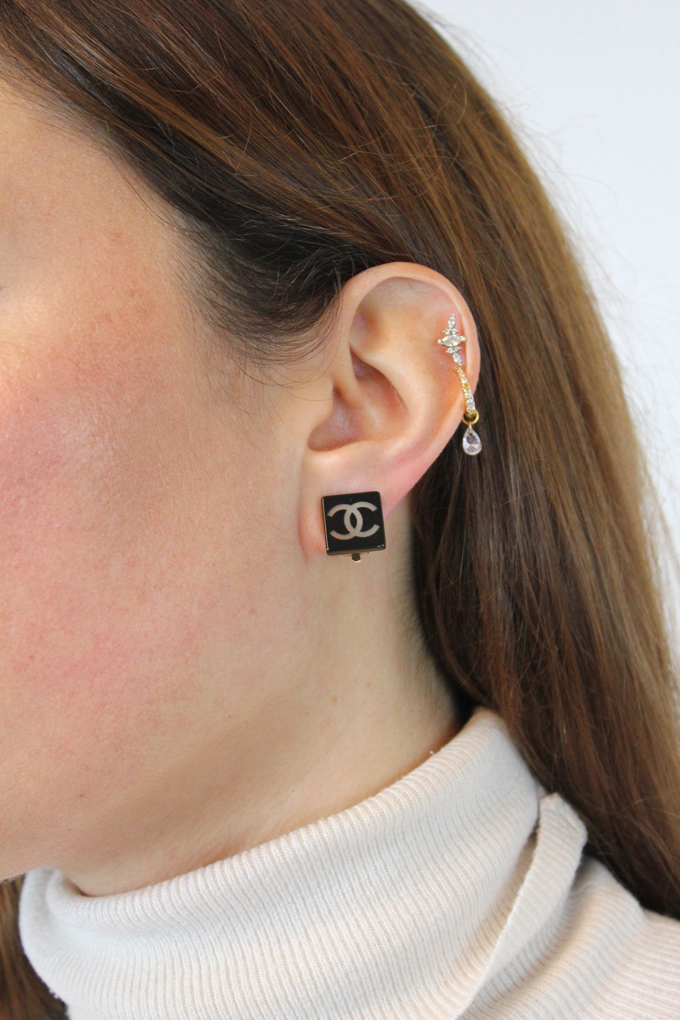 CHANEL 00's Vintage Small CC Square Clip On Earrings