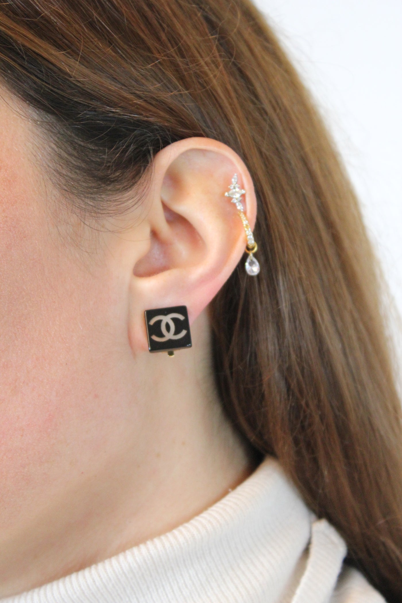 CHANEL 00's Vintage Small CC Square Clip On Earrings