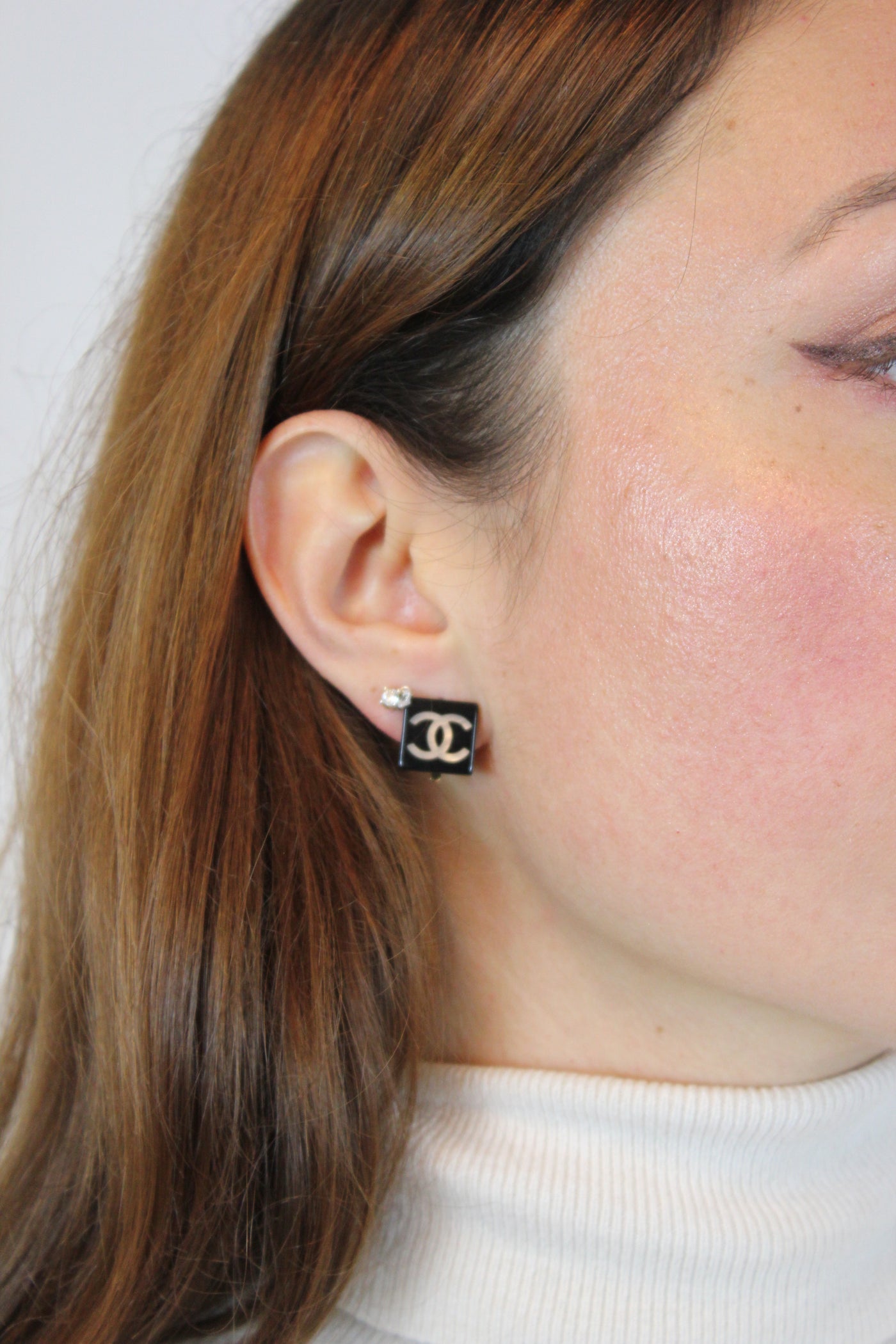 CHANEL 00's Vintage Small CC Square Clip On Earrings