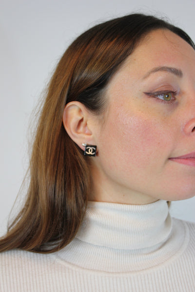 CHANEL 00's Vintage Small CC Square Clip On Earrings