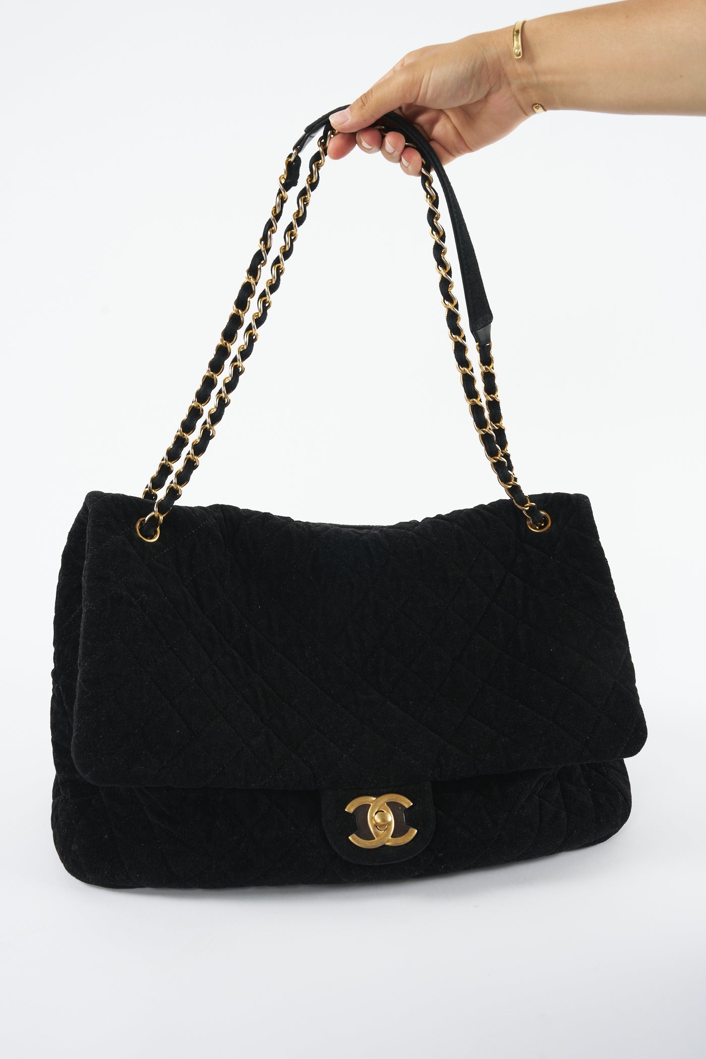 CHANEL XXL Airline runway terry velour single flap handbag