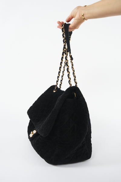 CHANEL XXL Airline runway terry velour single flap handbag