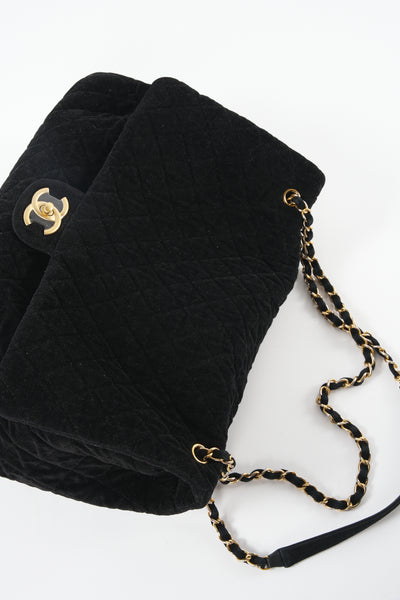 CHANEL XXL Airline runway terry velour single flap handbag
