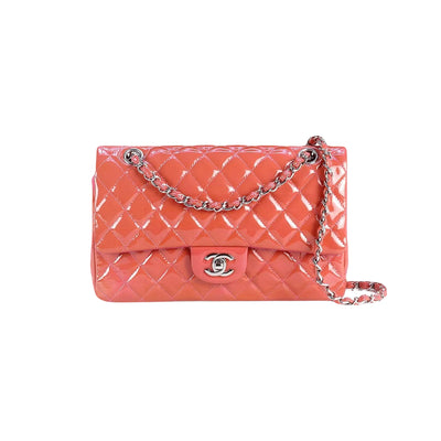 CHANEL classic medium flap dark pink with silver hardware