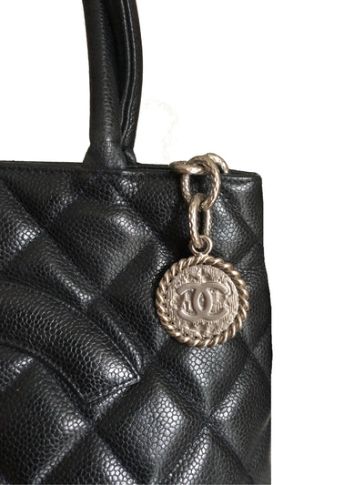 CHANEL black caviar medaillon tote bag with silver hardware