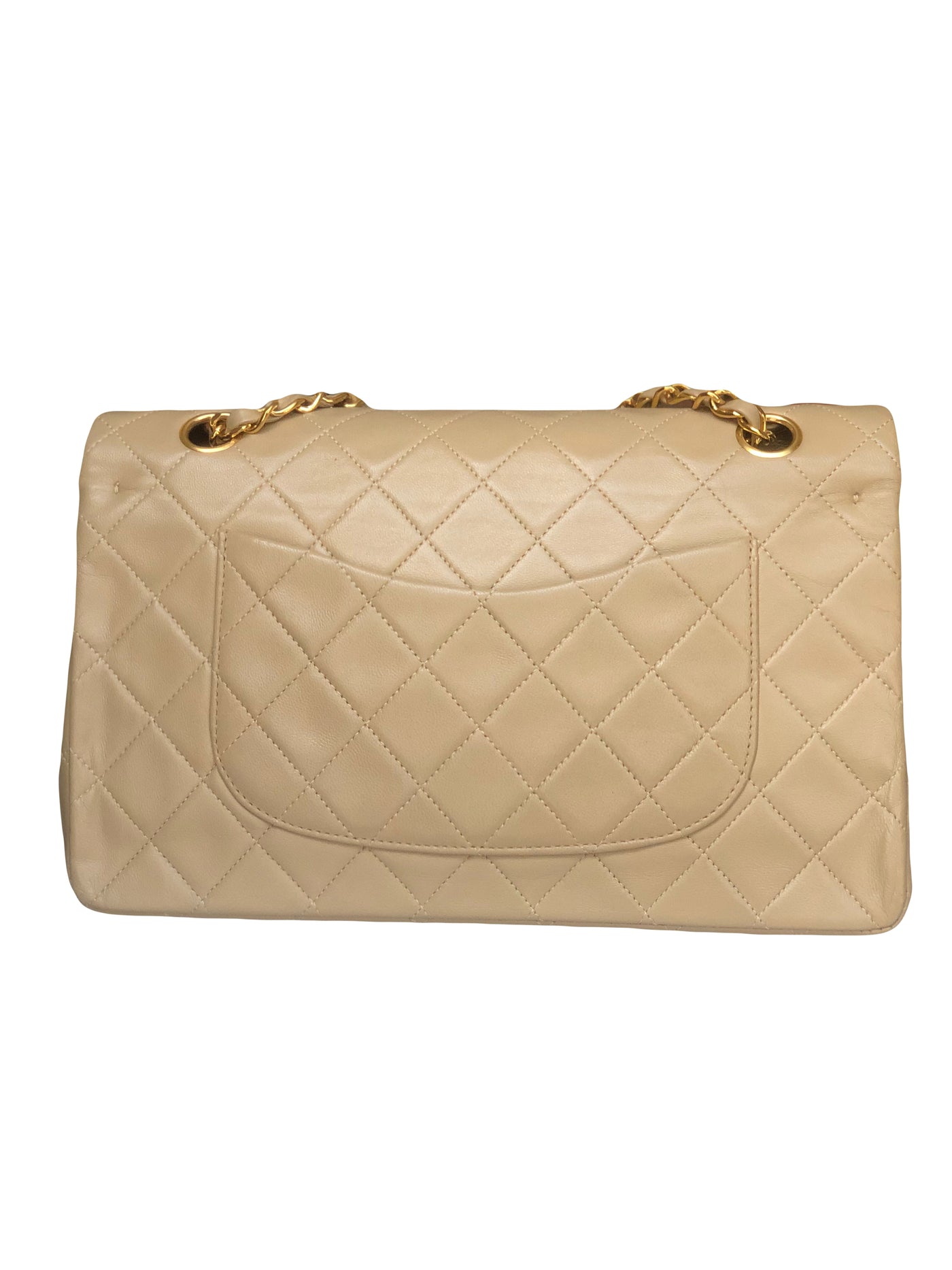 CHANEL Vintage 1989-1991 Medium Classic Double Flap Beige 24 carats Gold Hardware