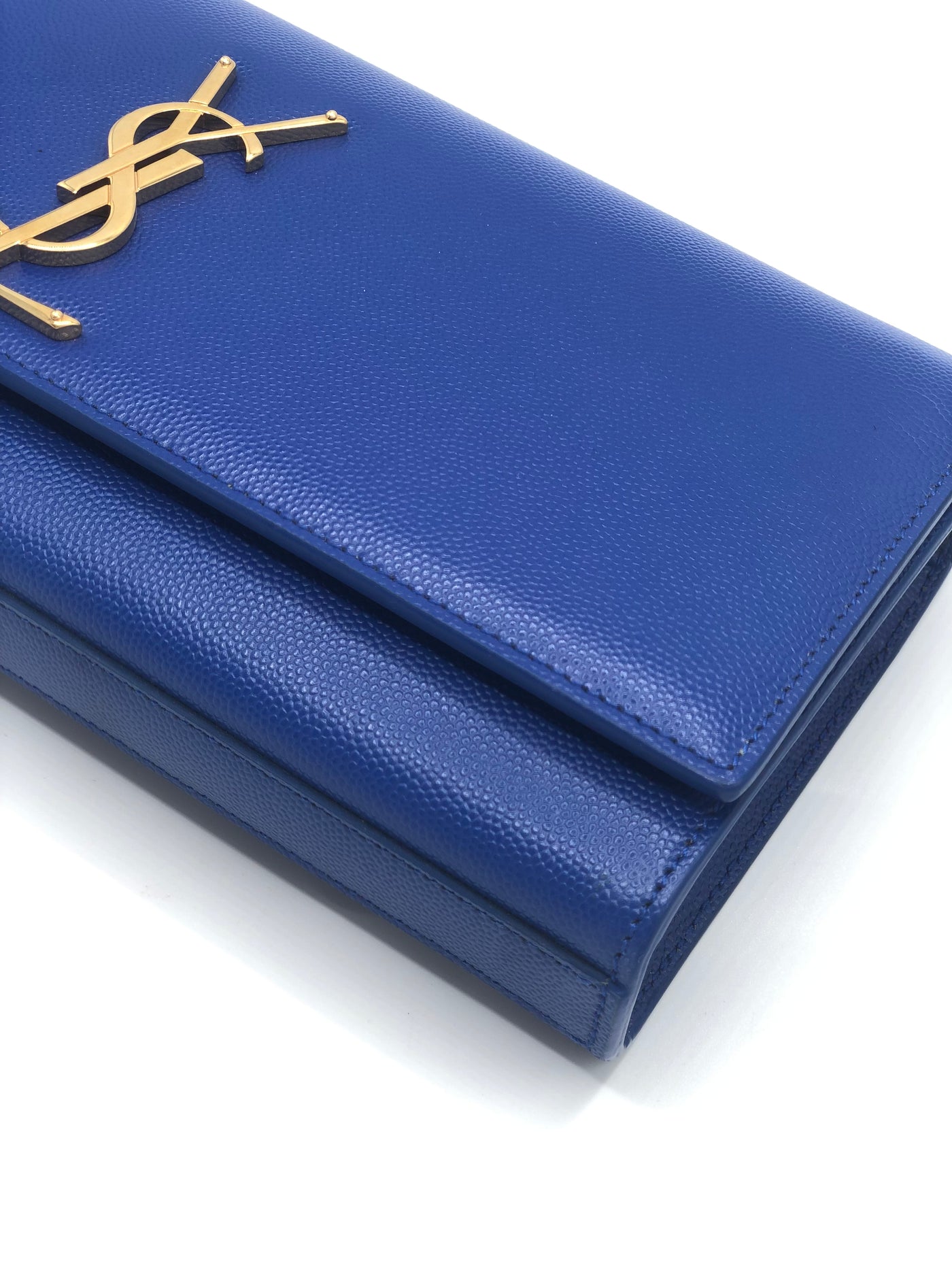 SAINT LAURENT Kate Monogram Grain de Poudre Blue clutch RRP: £885