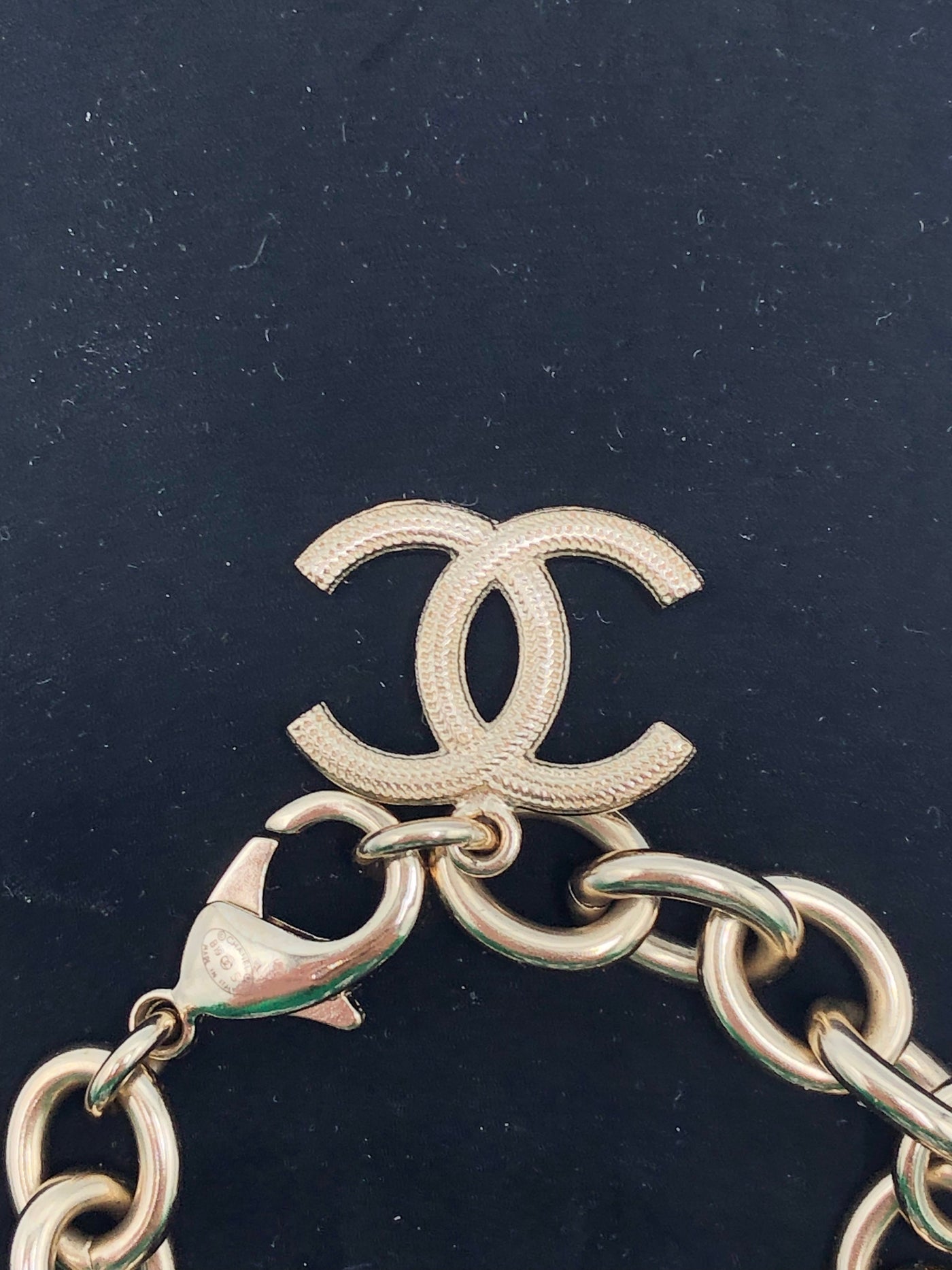 CHANEL Champagne Gold CC pendant bracelet with box