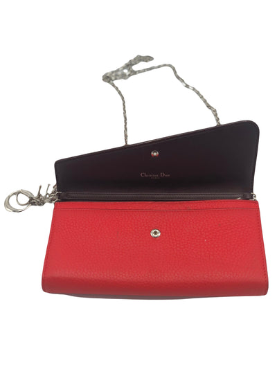 Christian DIOR Wallet On Chain Red Grain leather handbag