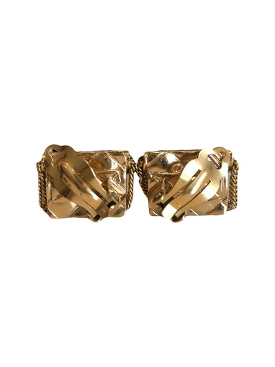 CHANEL Gold Quilted Flap Bag Clip On Earrings 02P