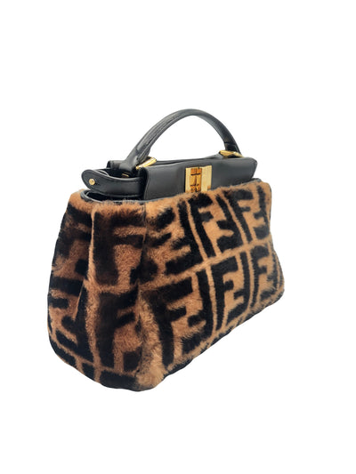 FENDI Mini Peekaboo Shearling FF Logo Handbag