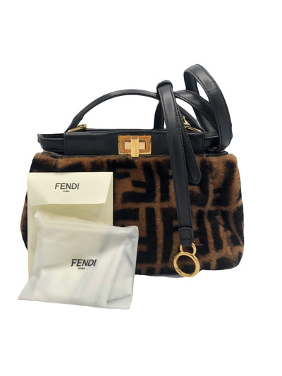 FENDI Mini Peekaboo Shearling FF Logo Handbag