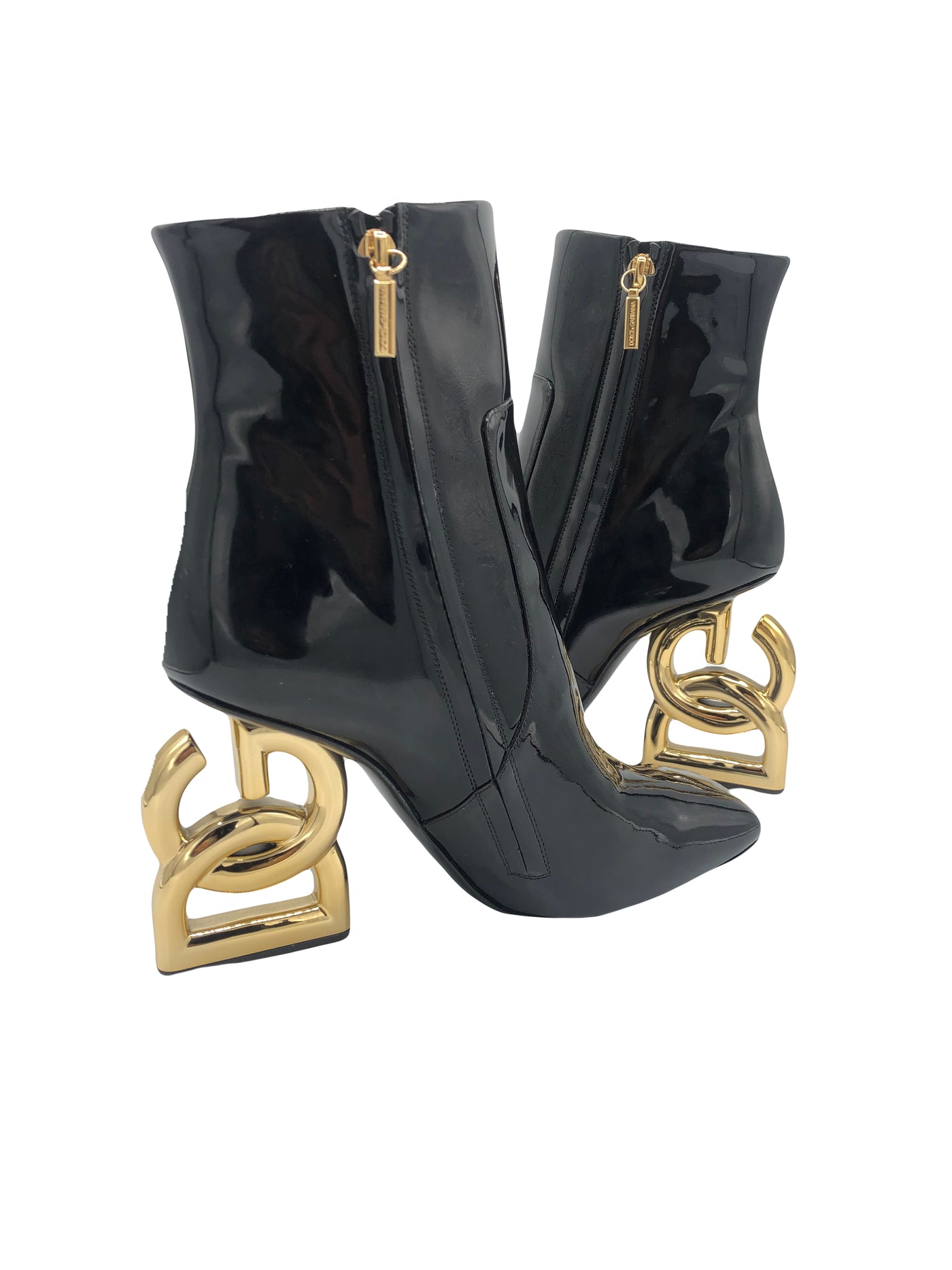 DOLCE GABBANA Patent Boots with “DG” gold heels size 38.5 * Never worn* RRP: £1250