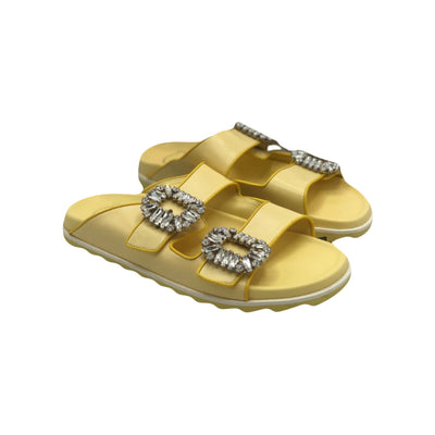 ROGER VIVIER yellow crystal embellished slides size 37 RRP: £820