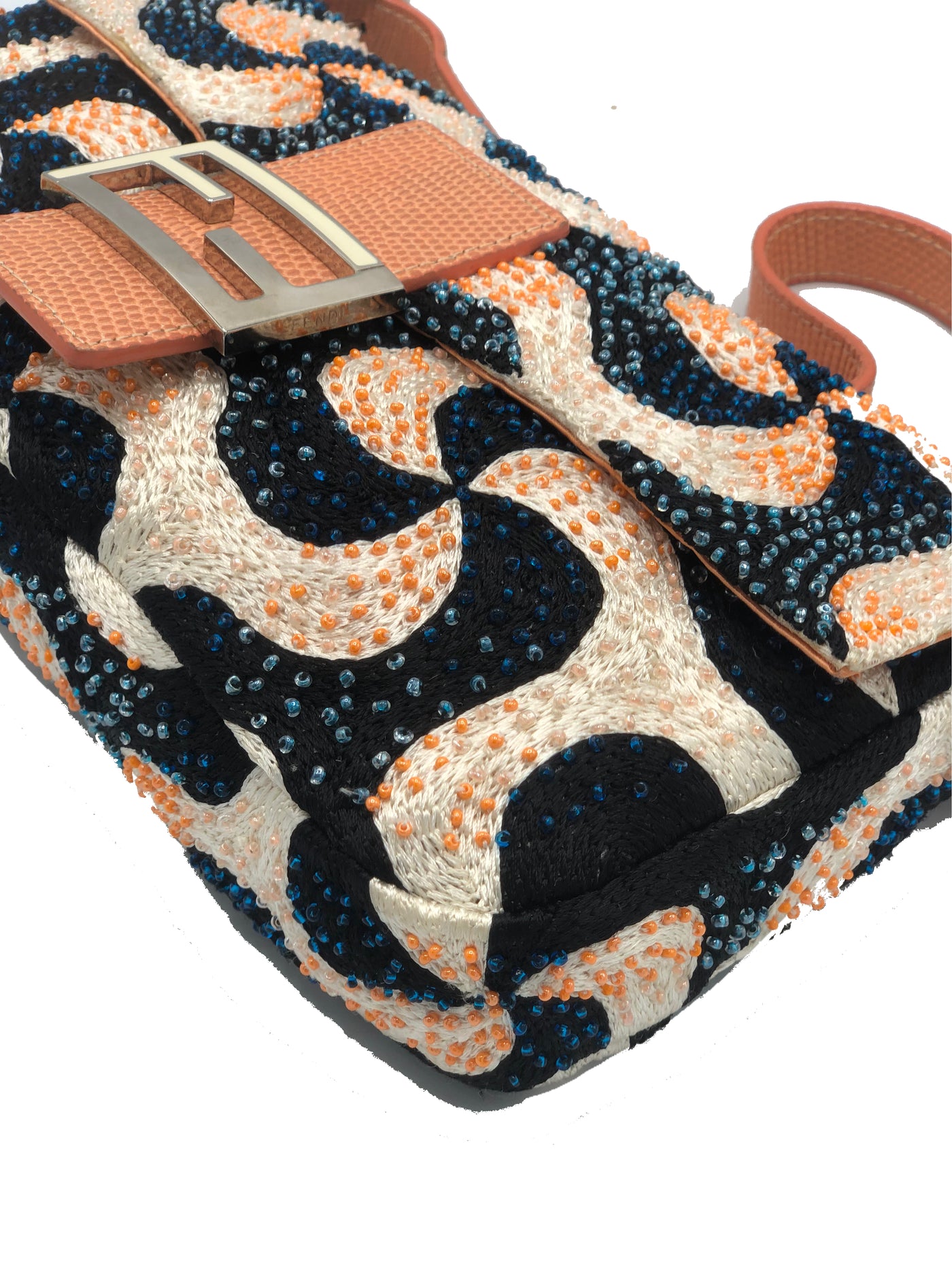 FENDI Baguette Rare Swirl Embroidery Beads Vintage Handbag