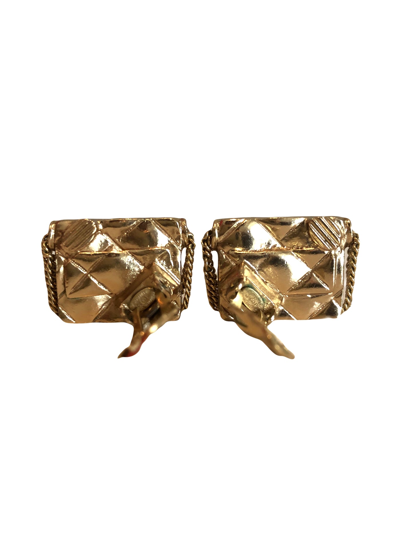 CHANEL Gold Quilted Flap Bag Clip On Earrings 02P